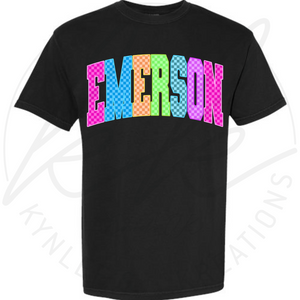 CUSTOM NEON CHECK SCHOOL SPIRIT TEE
