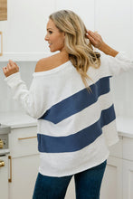 Load image into Gallery viewer, Sail Blue Striped Patchwork Raw Edge Sweatshirt