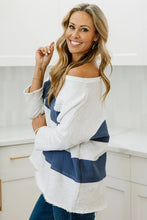 Load image into Gallery viewer, Sail Blue Striped Patchwork Raw Edge Sweatshirt