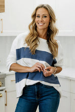 Load image into Gallery viewer, Sail Blue Striped Patchwork Raw Edge Sweatshirt