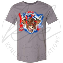 Load image into Gallery viewer, Patriotic Highland Cow Tee
