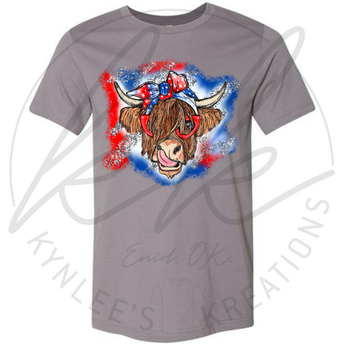 Patriotic Highland Cow Tee