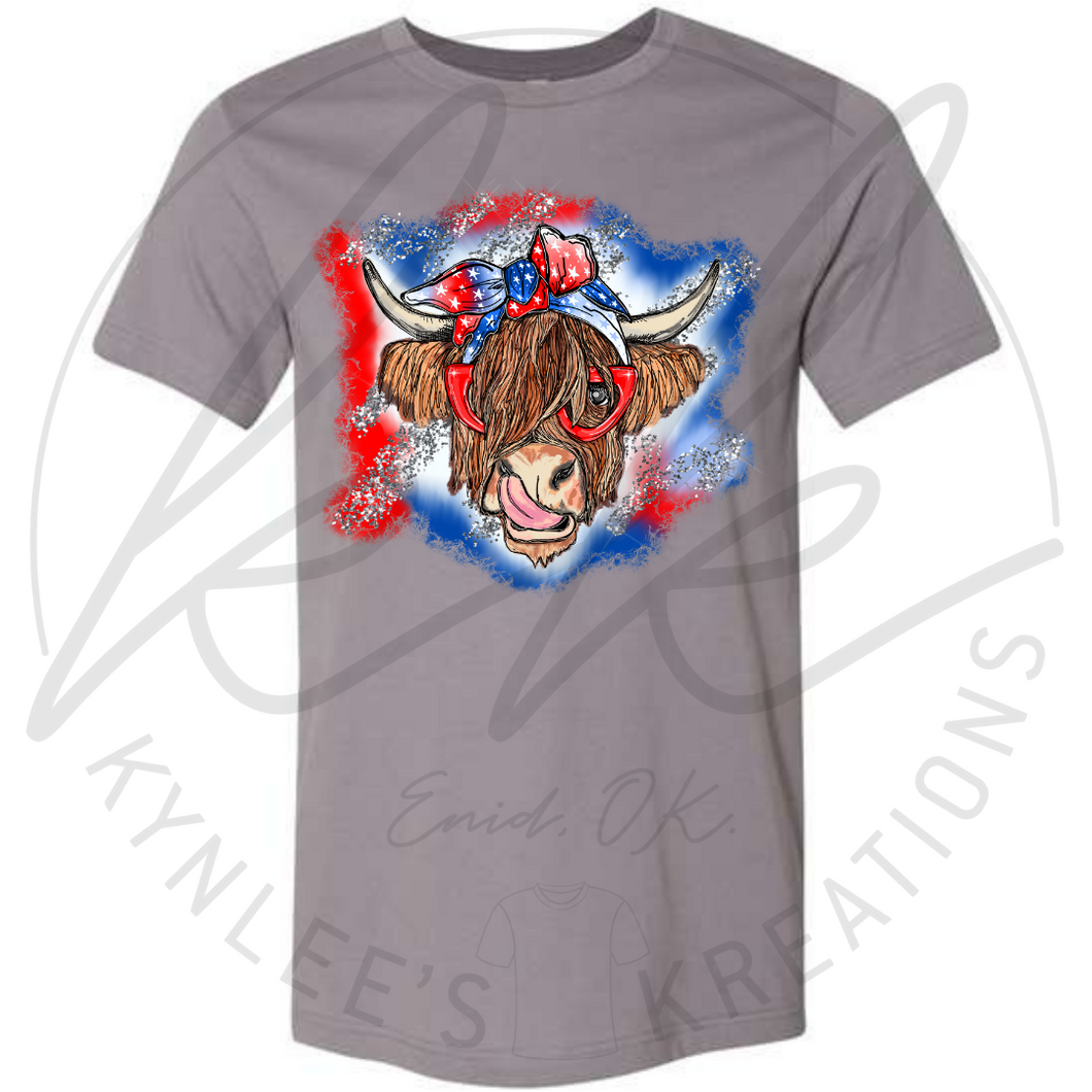Patriotic Highland Cow Tee