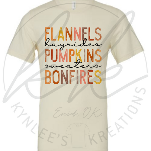Flannels, Hayrides, Pumpkins, Sweaters, and Bonfires Tee