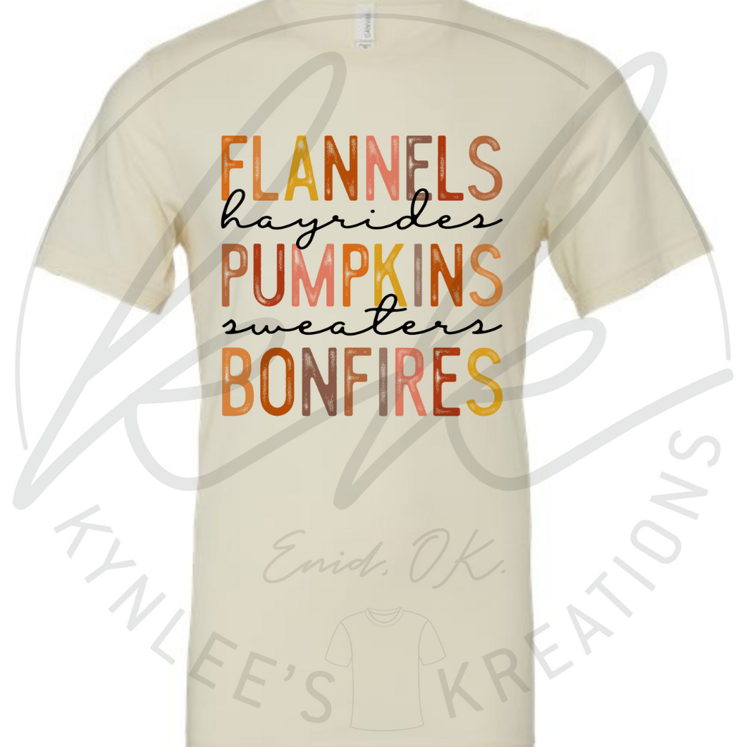 Flannels, Hayrides, Pumpkins, Sweaters, and Bonfires Tee