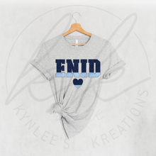 Load image into Gallery viewer, FAUX Chenille ENID Navy &amp; Carolina Letters Tee