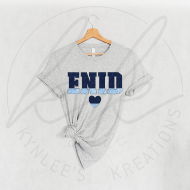 FAUX Chenille ENID Navy & Carolina Letters Tee