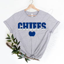 Load image into Gallery viewer, FAUX Chenille Waukomis Royal &amp; White Letters Tee